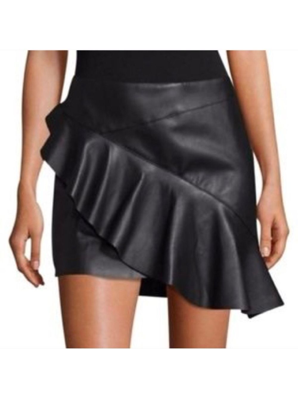 Design Lab Lord & Taylor Black Faux Leather Ruffle Mini Skirt - Size L